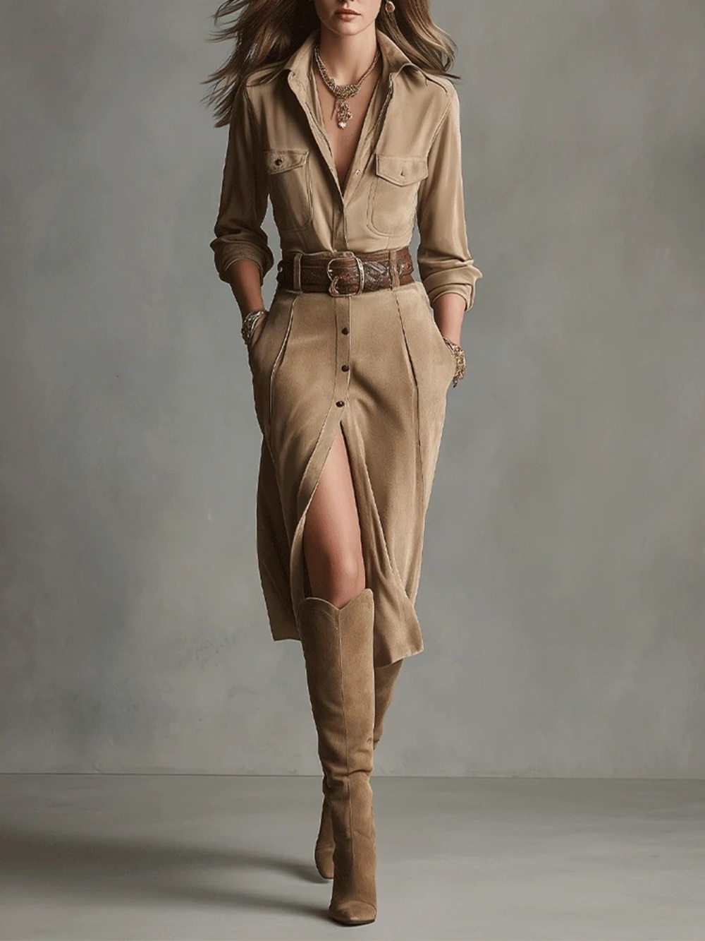 Button Up Long Sleeve Shirt Dress